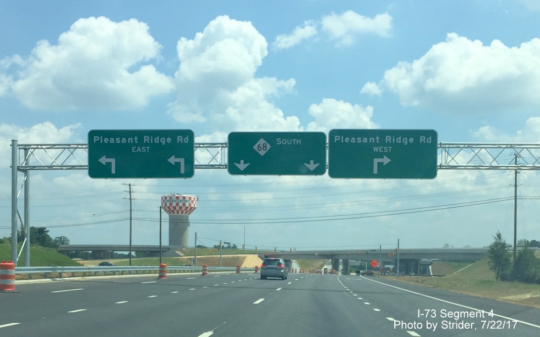 Image of overhead signage form Pleasant Ridge Rd intersection on NC 68 South, by Strider
