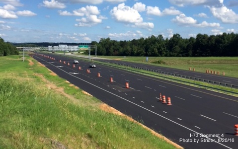 Image of partially completed paving upgrade of Bryan Blvd to become I-73 as seen from Inman Rd bridge. Photo by Strider