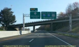 Photo of Overhead Signs on I-73 South/I-74 West approaching NC 42 Exit in 
Asheboro