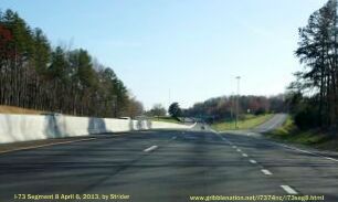 Photo of I-73 South/I-74 West approaching the Presnell Street Exit in 
Asheboro