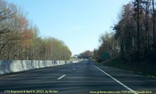 Photo of Median Barrier along I-73 South/I-74 East approaching the US 64/NC 
49 exit in Asheboro, Apr 2013