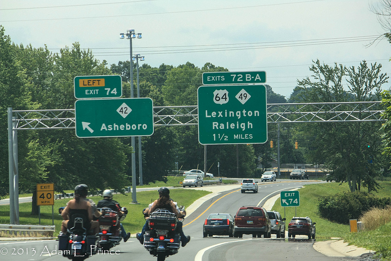 New Overhead signage at US 64/NC 49 interchange with I-73/I-74 in Asheboro