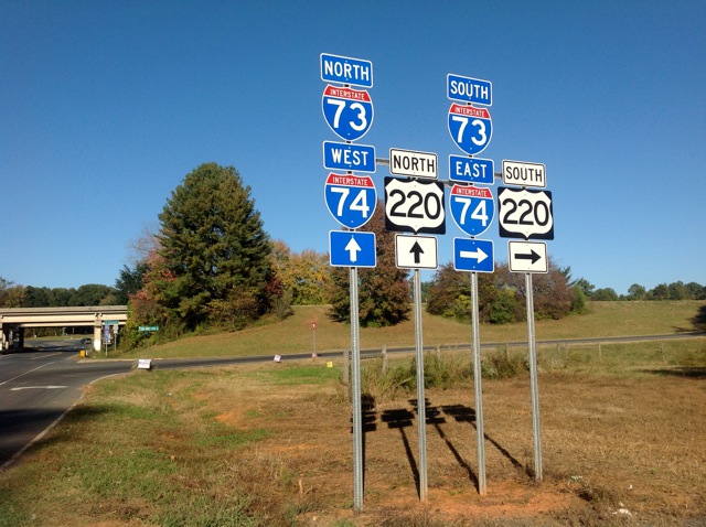 New I-73/I-74 signage along US 220 Business at new Exit 68 in Asheboro
 (courtesy of JC Austin)