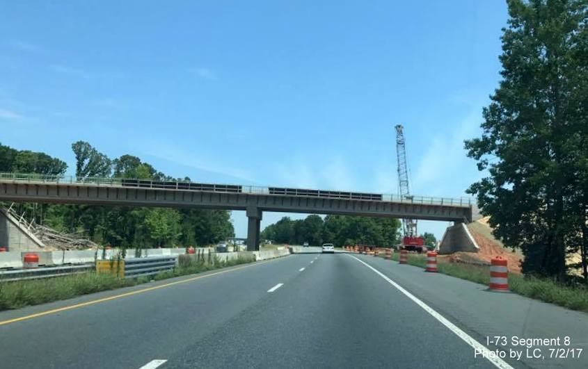 Image of new bridge being built across I-73/I-74 in Asheboro for US 64 Bypass project, by LC