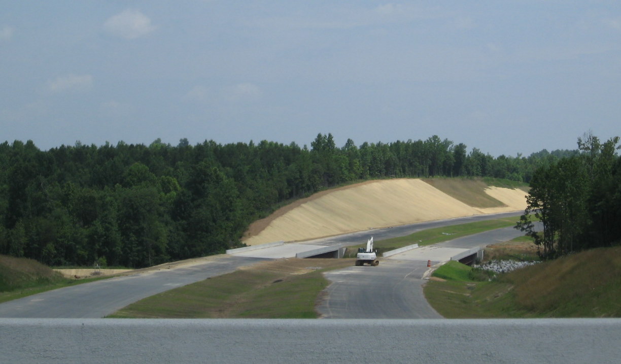 Photo of construction progress north of Poole Road bridge over I-74 Freeway, 
June 2010