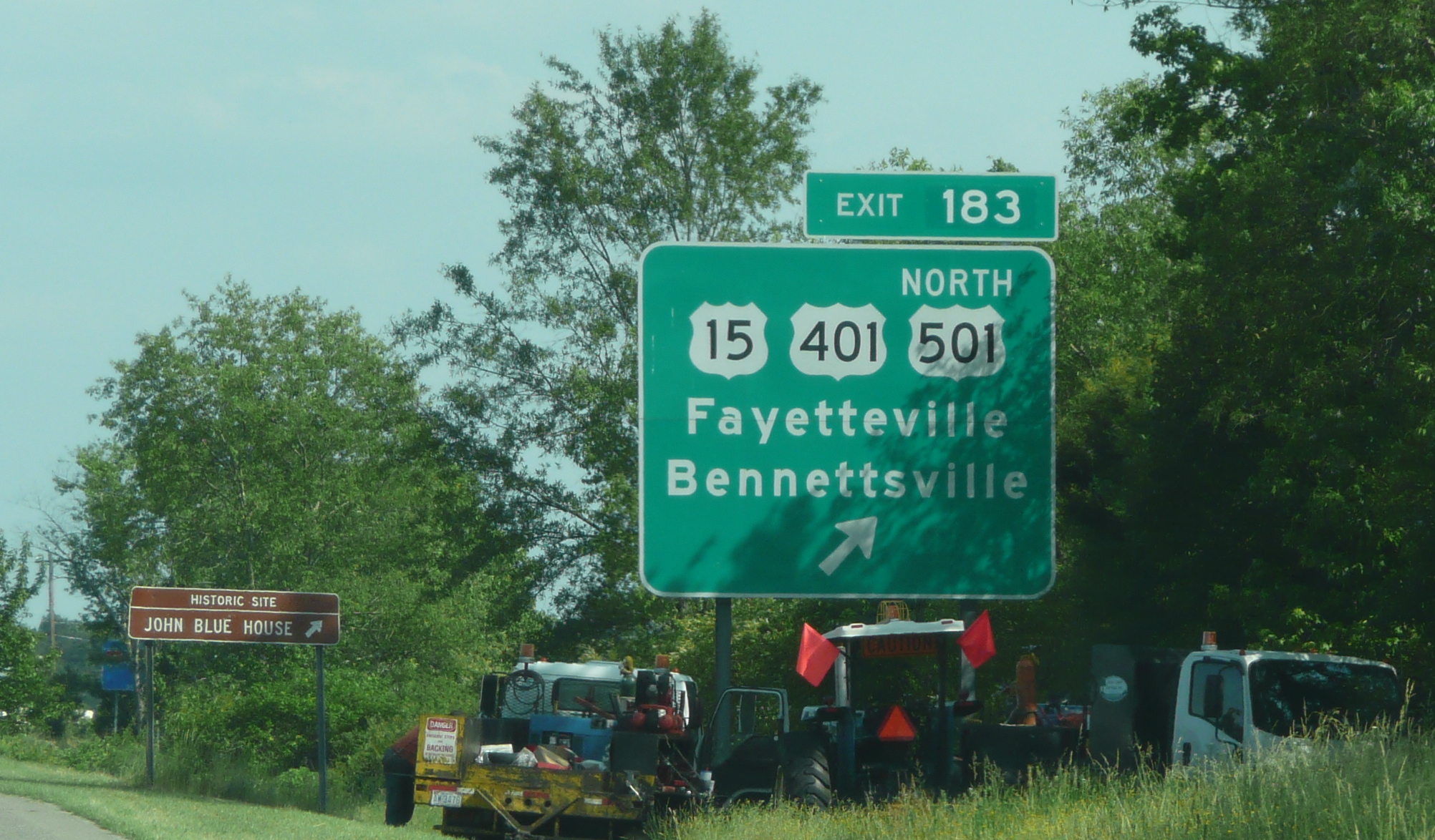 Photo of US 15/401/501 exit with greened out exit tab, courtesy of Jim Mast