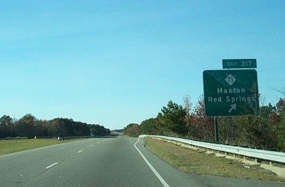 Photo of NC 71 exit sign on Maxton Bypass with wrong exit number in Dec. 
2008