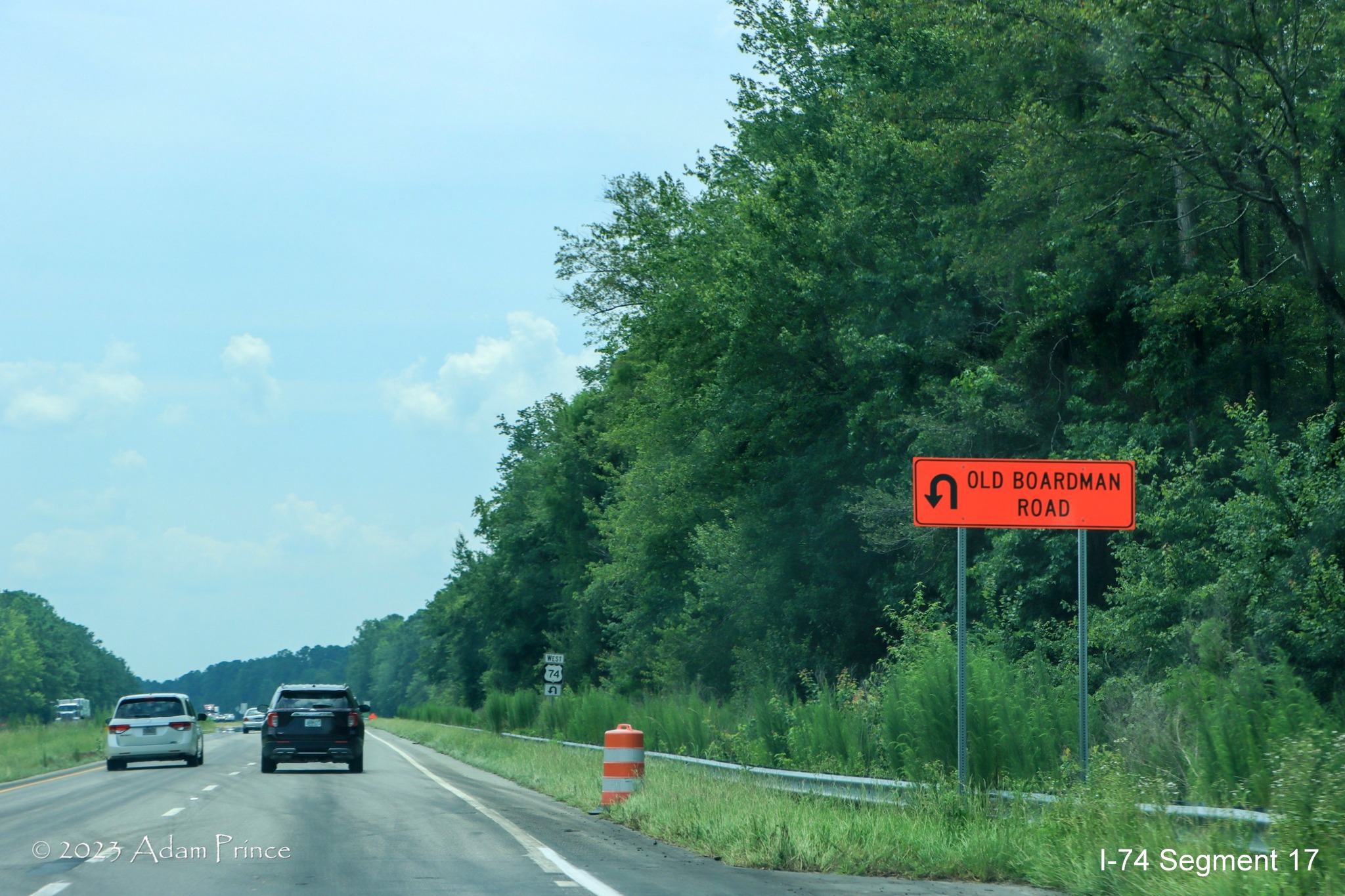 Image of temporary Old Boardman Road detour sign no longer needed in interchange construction zone, 
        Adam Prince, July 2023
