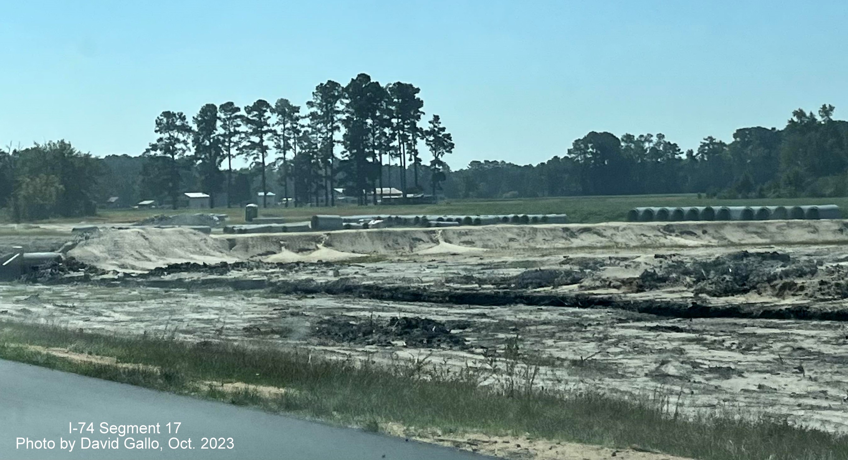 Image of construction activity after the NC 72 intersection on US 74 East near Boardman in interchange 
       construction area, by David Gallo, October 2023
