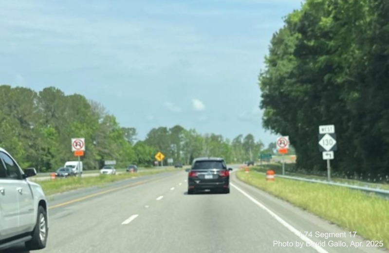 Image approaching current NC 130 intersection on US 74 (Future I-74) West in 
	  Robeson County, by David Gallo, April 2025