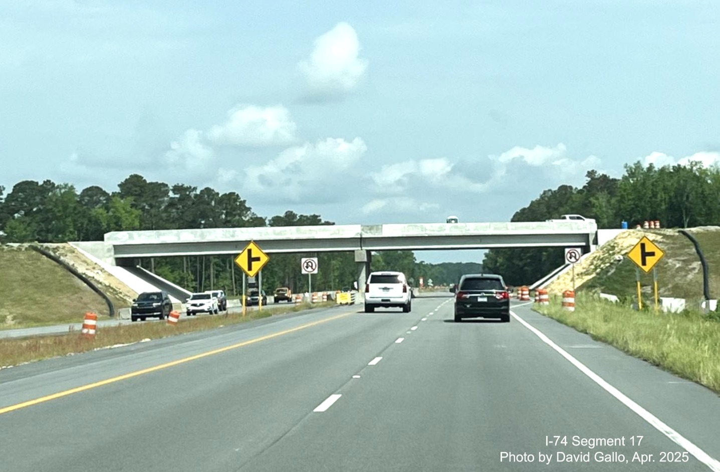 Image approaching future NC 72/130 intersection on US 74 (Future I-74) West in 
	  Robeson County, by David Gallo, April 2025