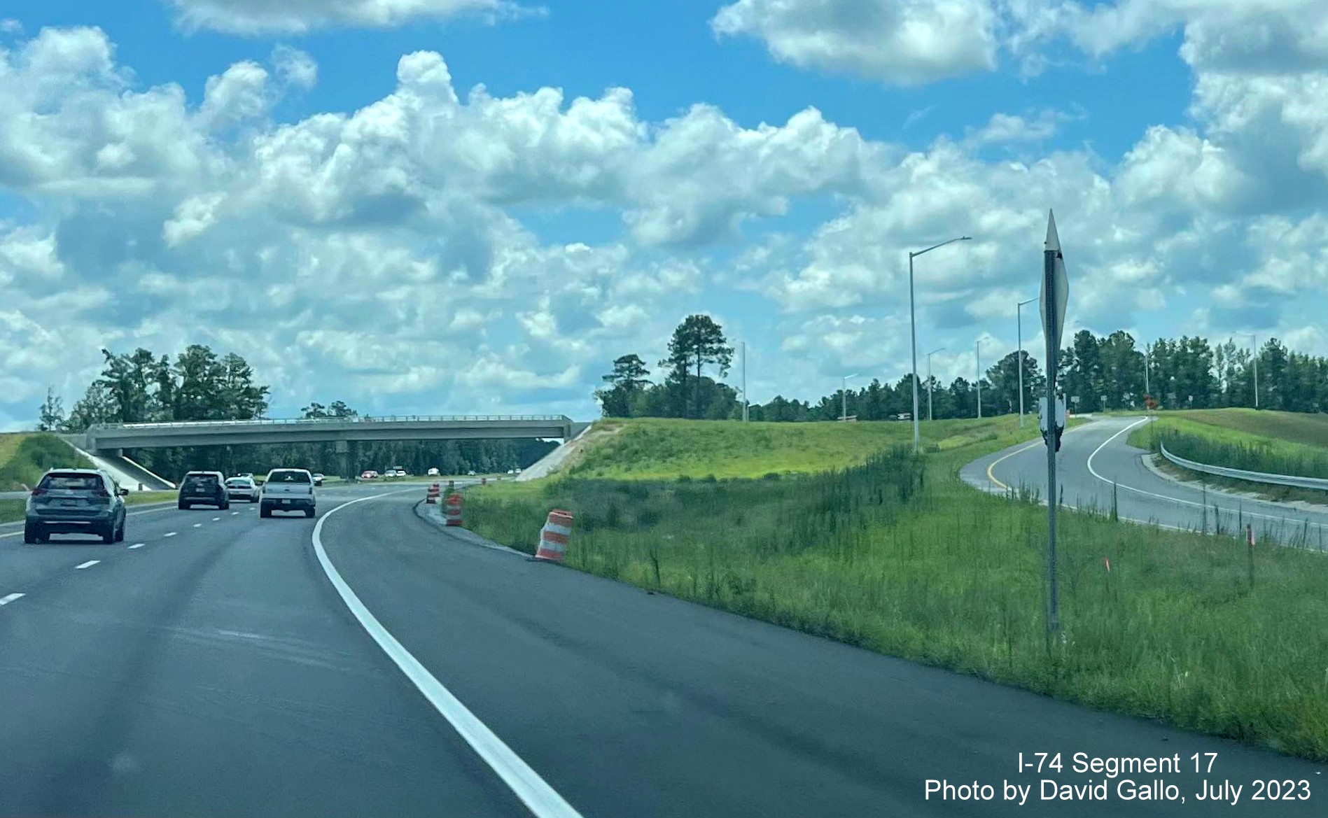 Image of US 74/NC 130 East lanes after new Boardman interchange, by David Gallo, 
        July 2023