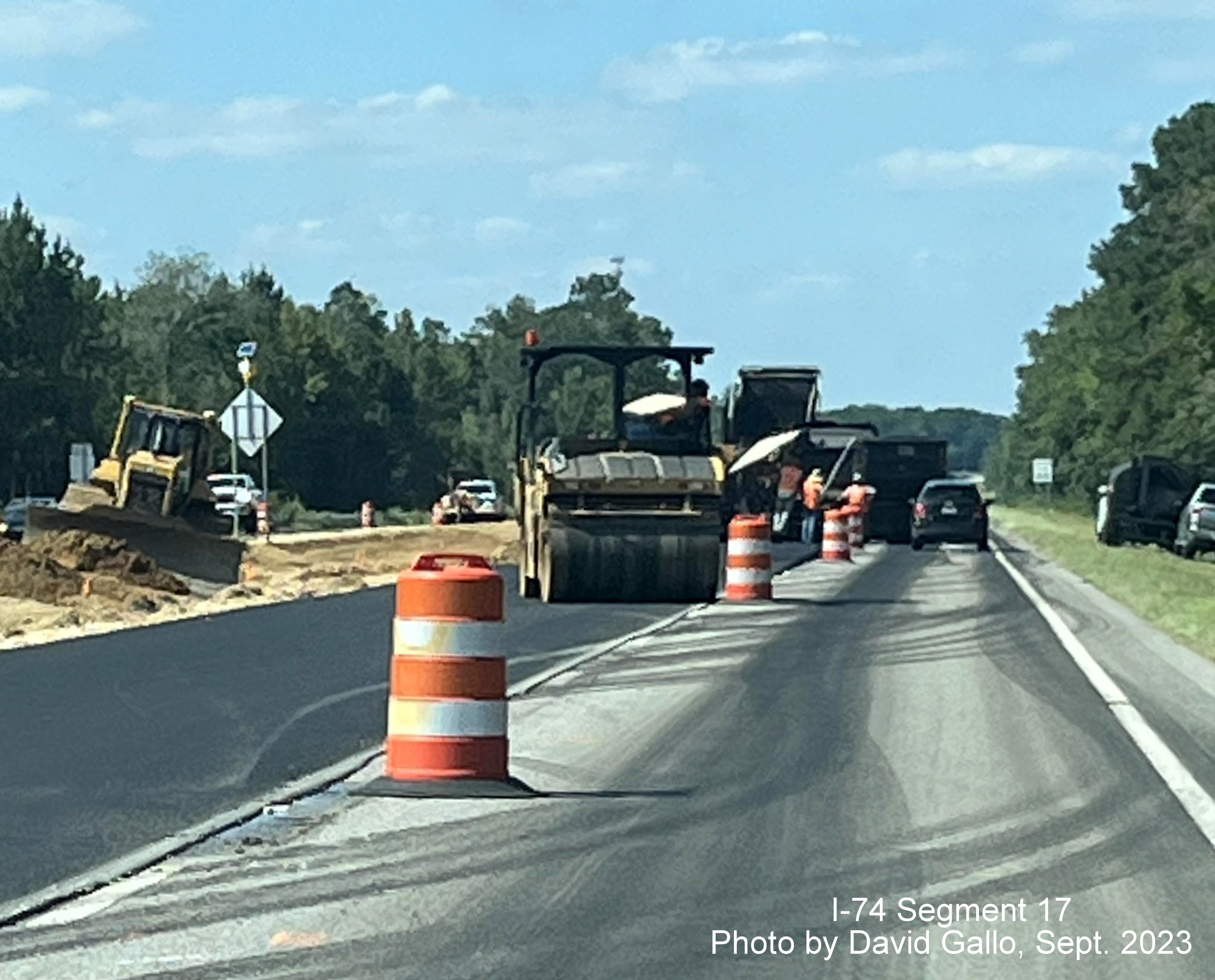 Image approaching NC 130 West interchange on US 74 (Future I-74) West, 
       David Gallo, September 2023