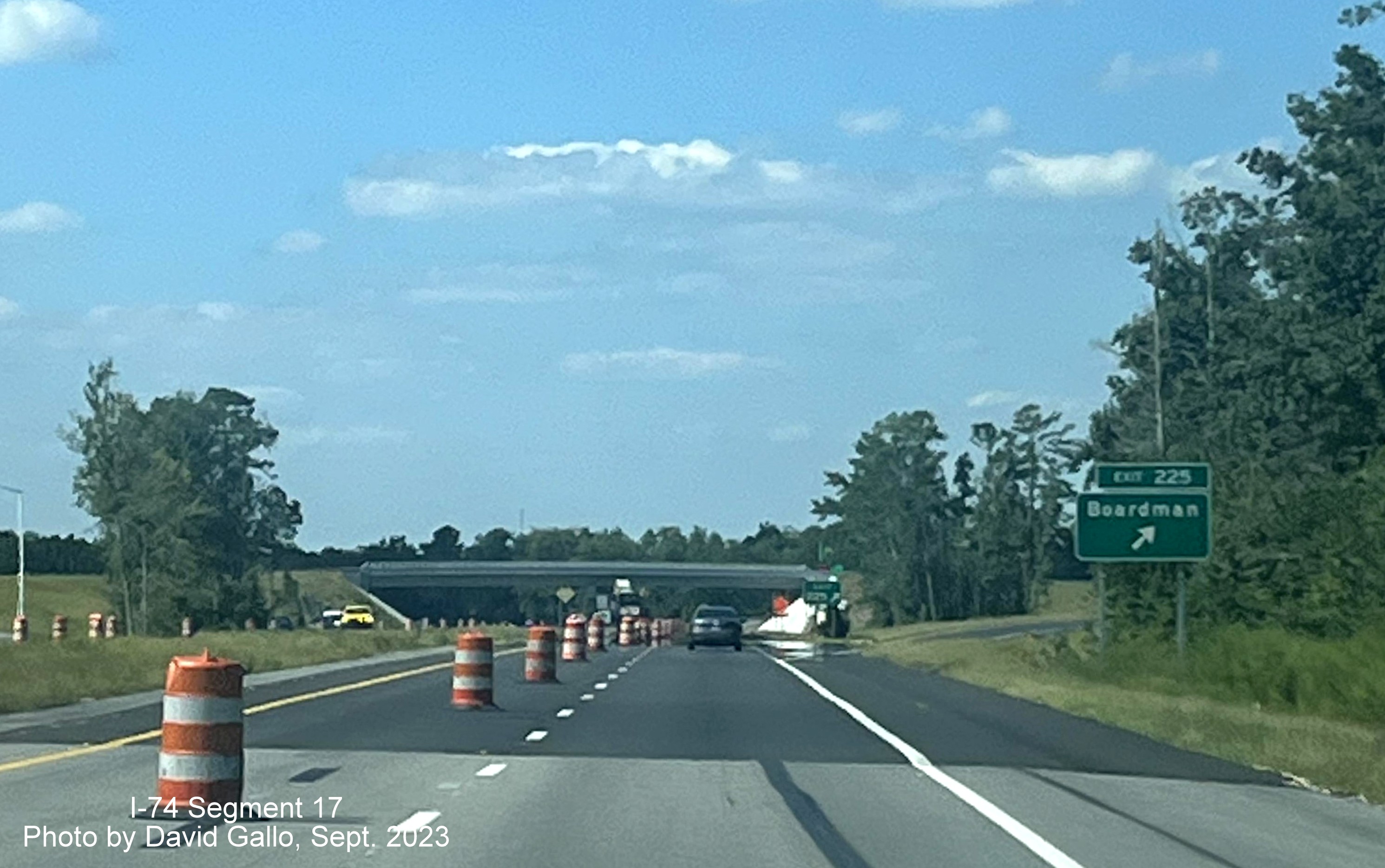 Image approaching ramp sign for newly opened Boardman exit on US 74/NC 130 (Future I-74) West, 
       David Gallo, September 2023