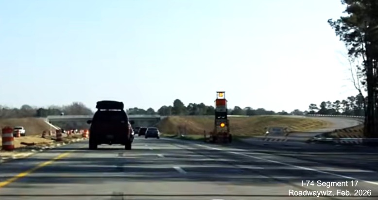Image approaching future NC 72/130 West interchange on US 74 (Future I-74) East in
Robeson County, Google Maps Street View, February 2026