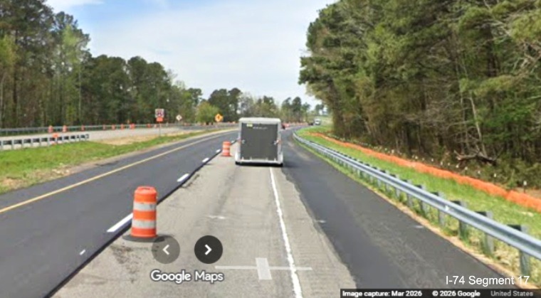 Image of paving operations along US 74 (Future I-74) West in
Robeson County, Google Maps Street View, March 2026