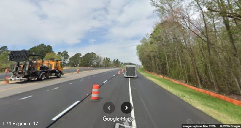 Image of paving operations along US 74 (Future I-74) West in
Robeson County, Google Maps Street View, March 2026
