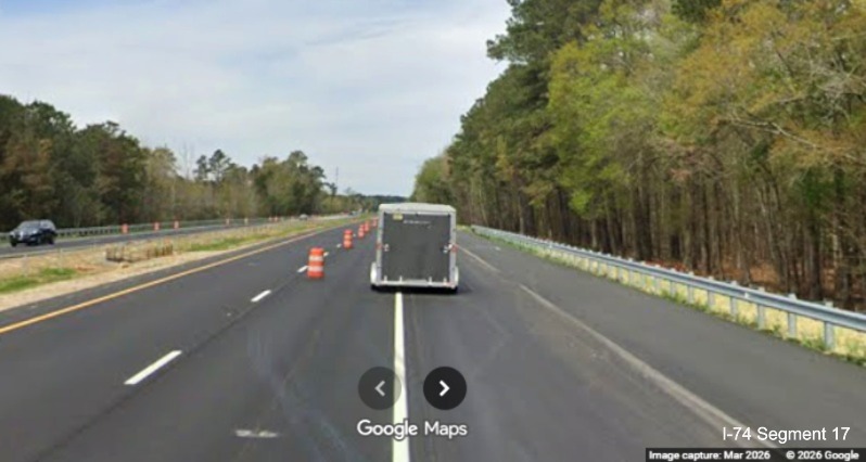 Image of final paving completed after the future NC 130/NC 72 exit
on US 74 (Future I-74) West in Robeson County, Google Maps Street View, March 2026