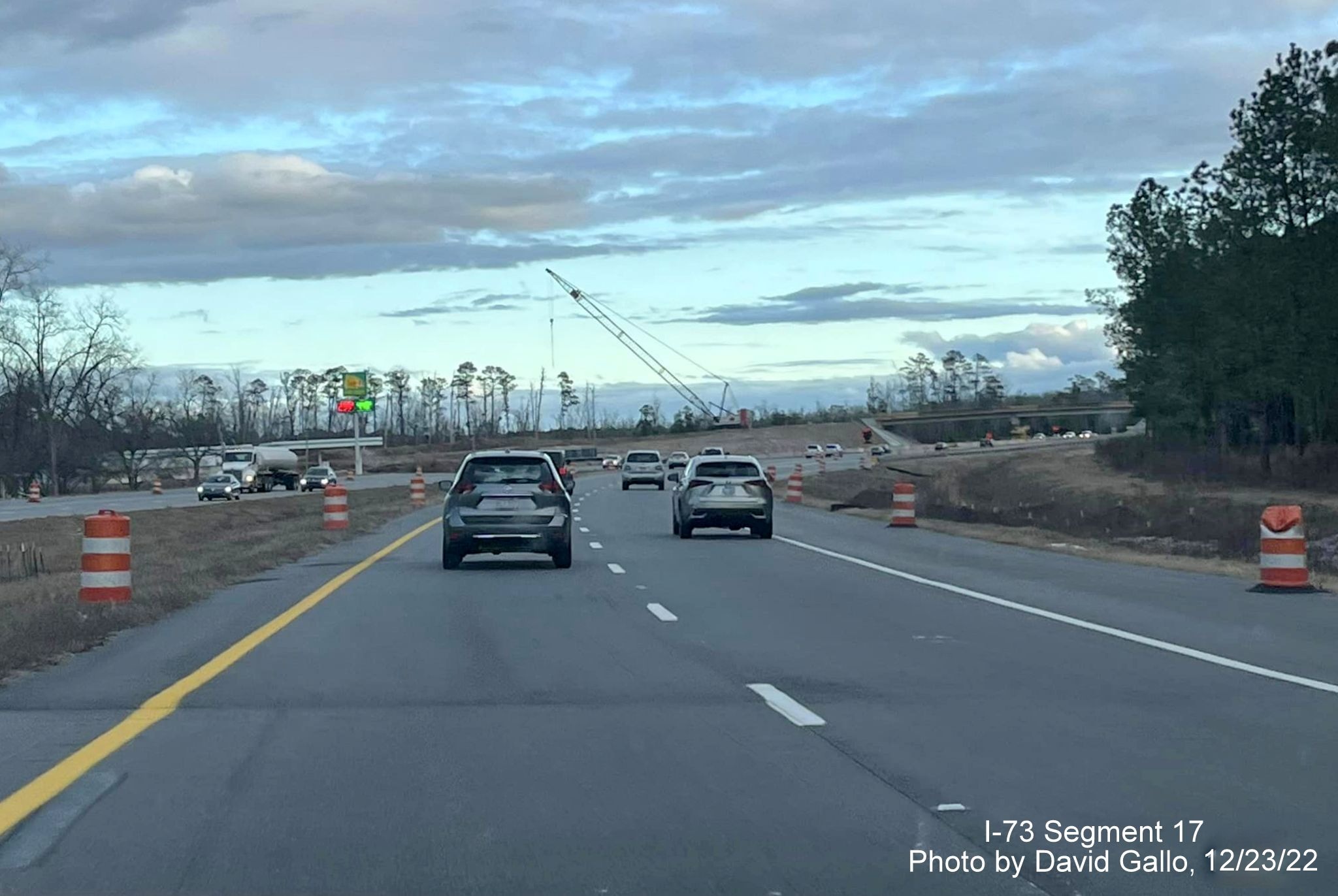 Image of approaching work zone for Boardman interchange project on US 74 East, by David Gallo, 
        December 2022