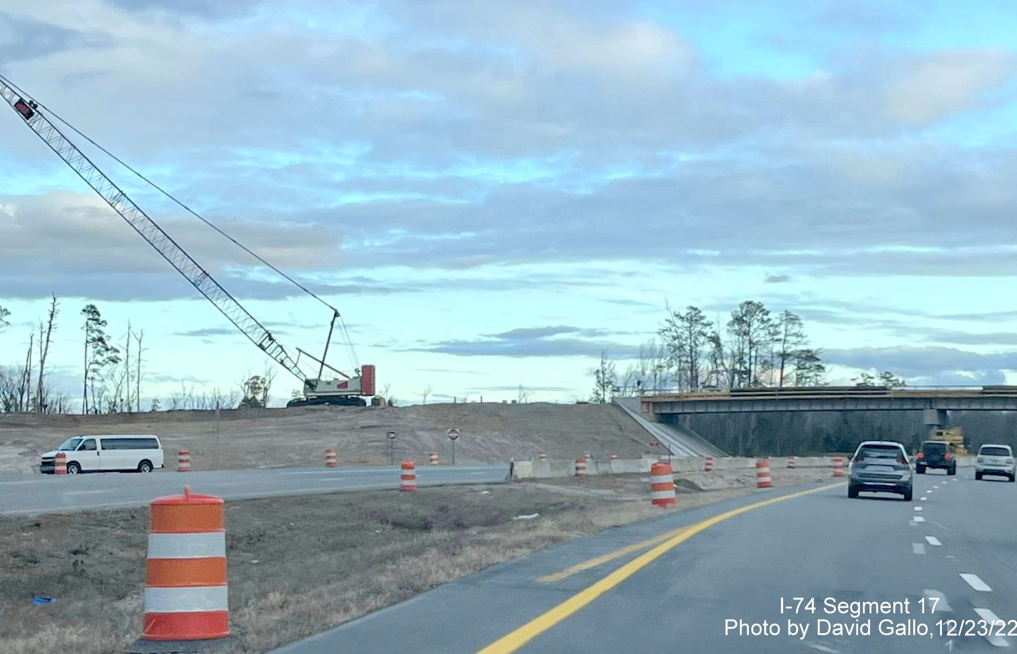 Image of approaching work zone for Boardman interchange project on US 74 East, by David Gallo, 
        December 2022