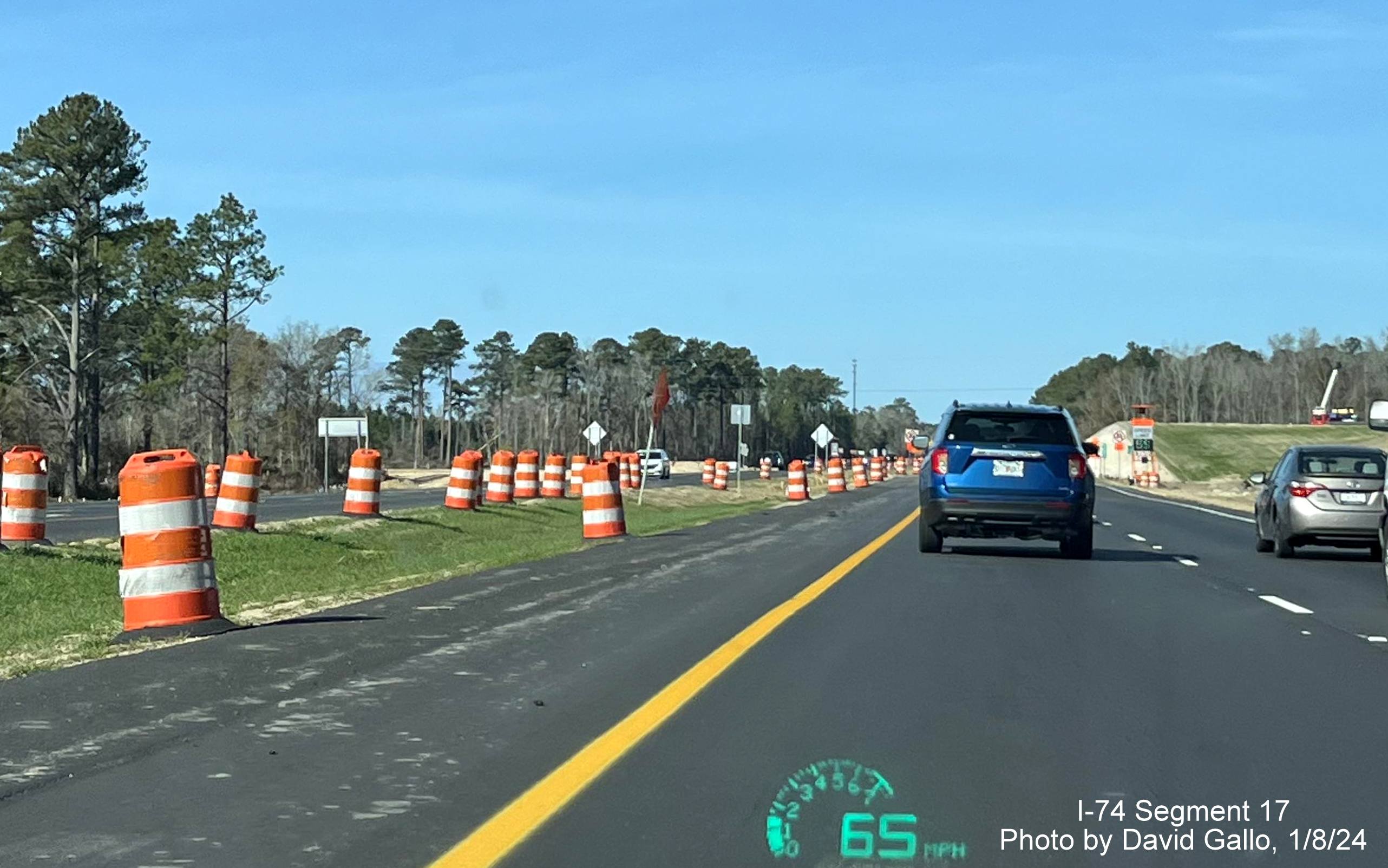 Image of NC 130/NC 72 construction from US 74 (Future I-74) West in Robeson County, by David Gallo, 
       January 2024