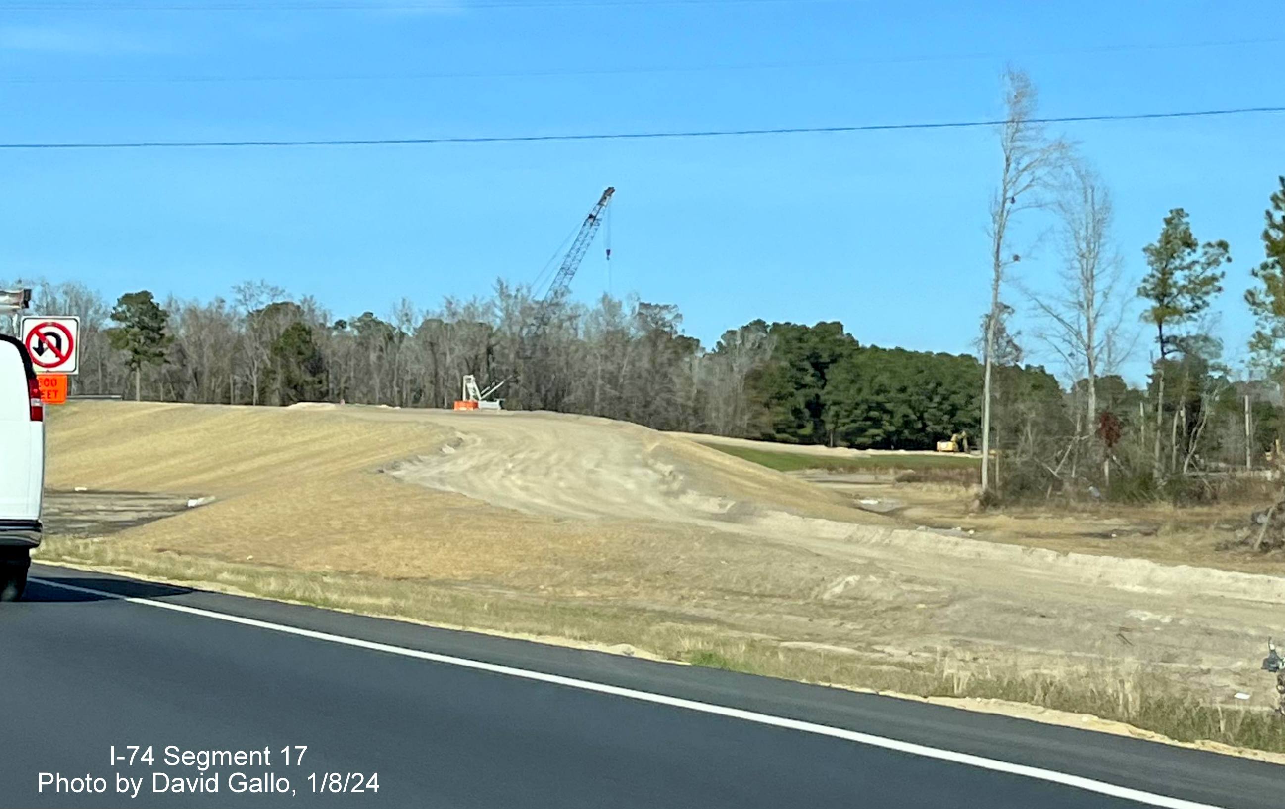 Image of NC 130/NC 72 construction from US 74 (Future I-74) West in Robeson County, by David Gallo, 
       January 2024