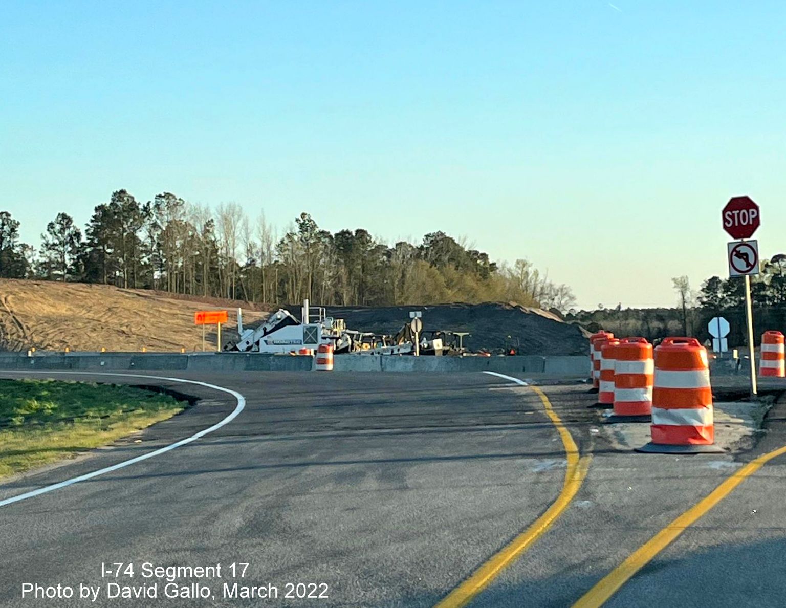 Image from Old Boardman Road of ramp currently carrying traffice from US 74 (Future I-74) West to
        Old Boardmand Road, by David Gallo, March 2022