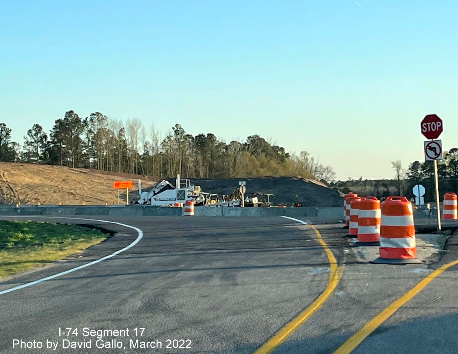 Image from Old Boardman Road of ramp currently carrying traffice from US 74 (Future I-74) West to
        Old Boardmand Road, by David Gallo, March 2022