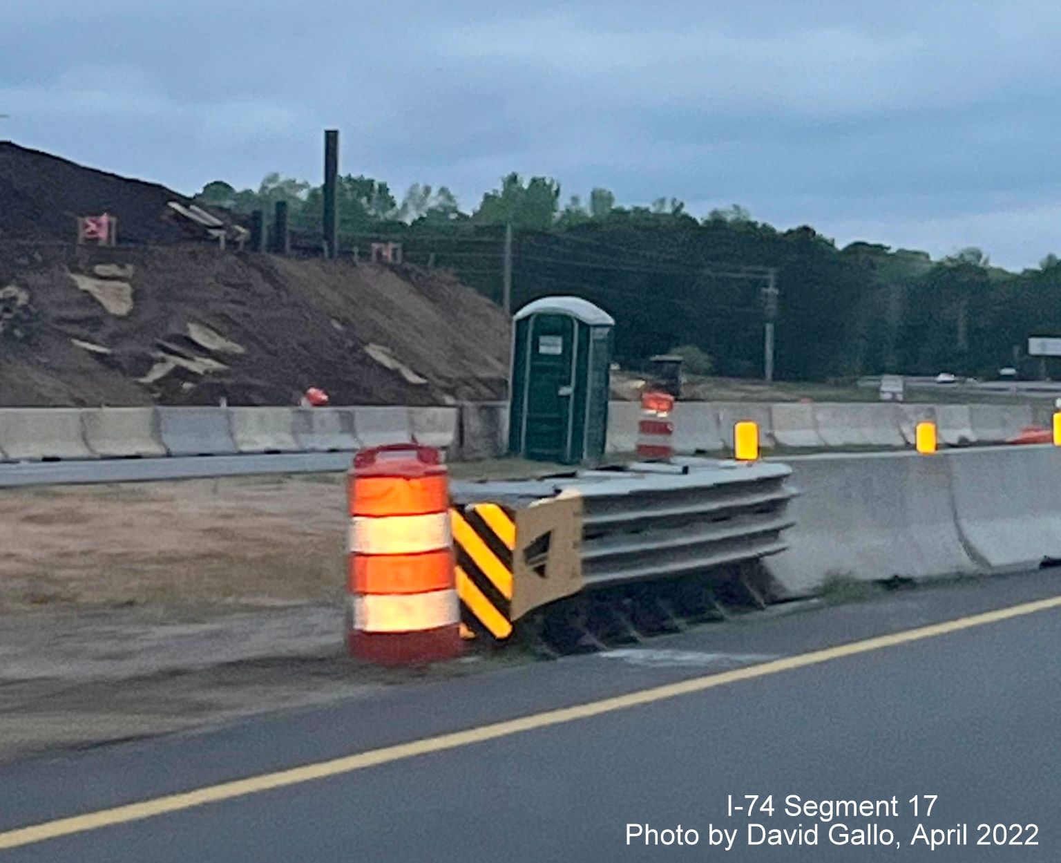 Image of supports for bridge being placed for future Boardman interchange on US 74/NC 130 (Future I-74), by David 
        Gallo, April 2022