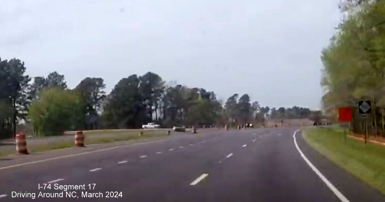 Screen grab image at current intersection with NC 130 West on US 74 (Future I-74) West 
       beyond Boardman, Driving Around NC, March 2024