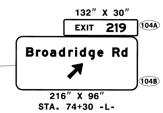 NCDOT sign plan for future Broadridge Rd exit on I-74/US 74 in Robeson County