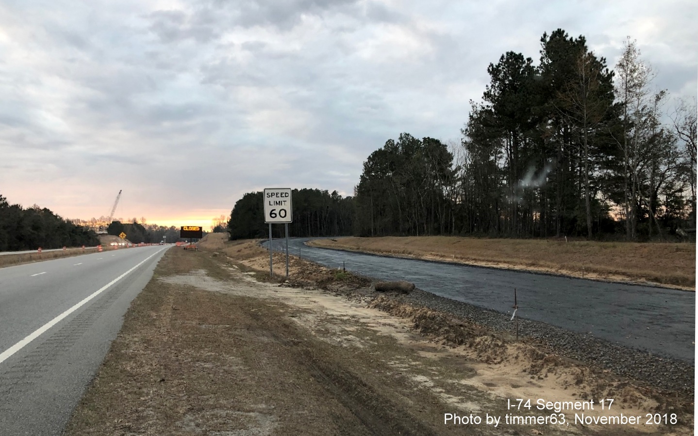 Image of newly paved future exit ramp to Broadridge Road from US 74 East in Robeson County, by timmer63