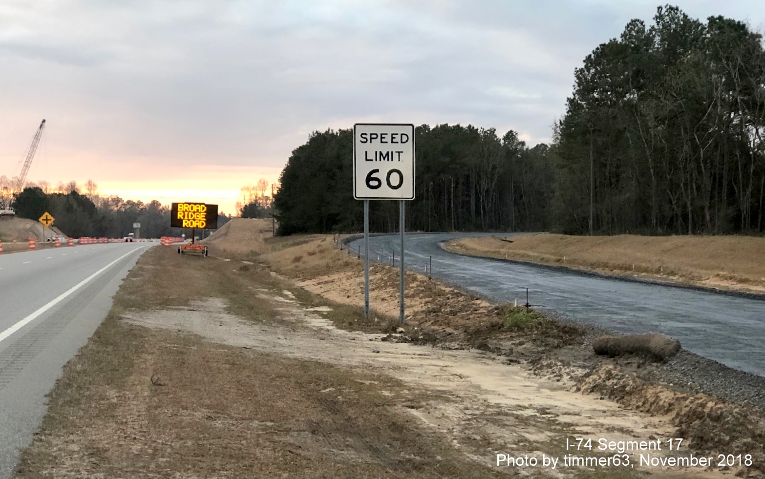 Image of newly paved future exit ramp to Broadridge Road from US 74 East in Robeson County, by timmer63