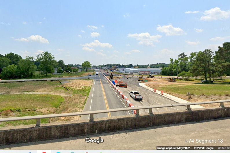 Image of construction along Bypass US 701 seen from US 74/76 (Future I-74) 
                                                   East Whiteville Bypass bridge,  Google Maps Street View image, May 2022