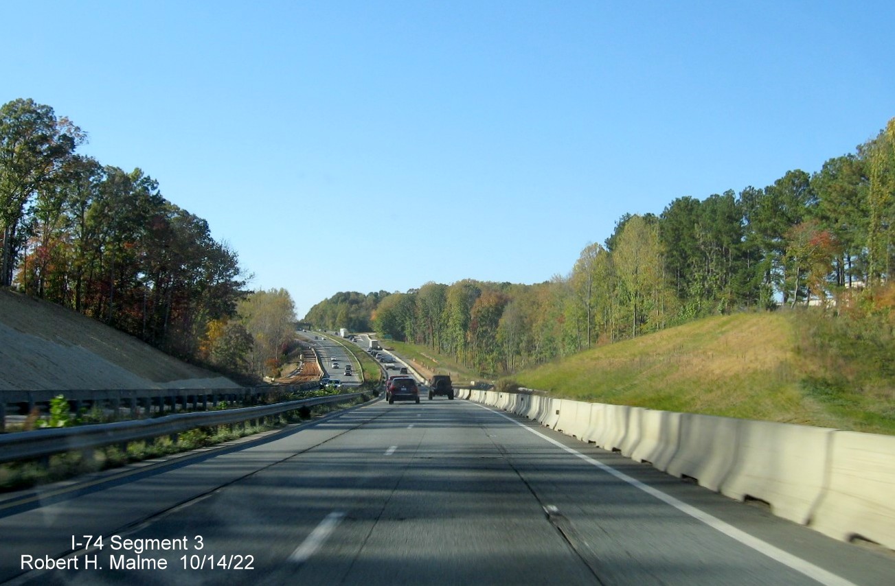 Image of widening of US 52 North lanes in anticipation of completion of I-74/Winston-
	  Salem Northern Beltway interchange project in Rural Hall, October 2022