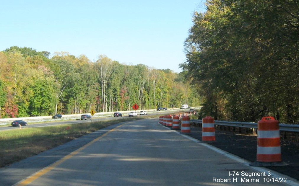 Image of entering US 52 South lanes from Westinghouse Road exit at start of 
	  widening project in anticipation of completion of I-74/Winston-Salem Northern Beltway interchange project in Rural Hall, 
	  October 2022