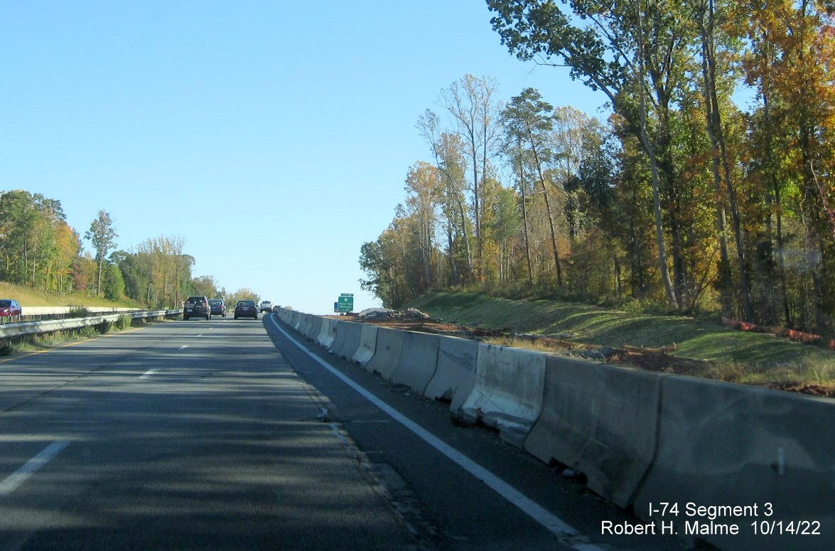 Image of US 52 South lanes being widened in 
        anticipation of completion of I-74/Winston-Salem Northern Beltway interchange project in Rural Hall, October 2022