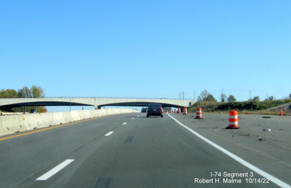 Image of new US 52 South lanes approaching new NC 65 bridge prior to the future 
       I-74/Winston-Salem Northern Beltway interchange in Rural Hall, October 2022