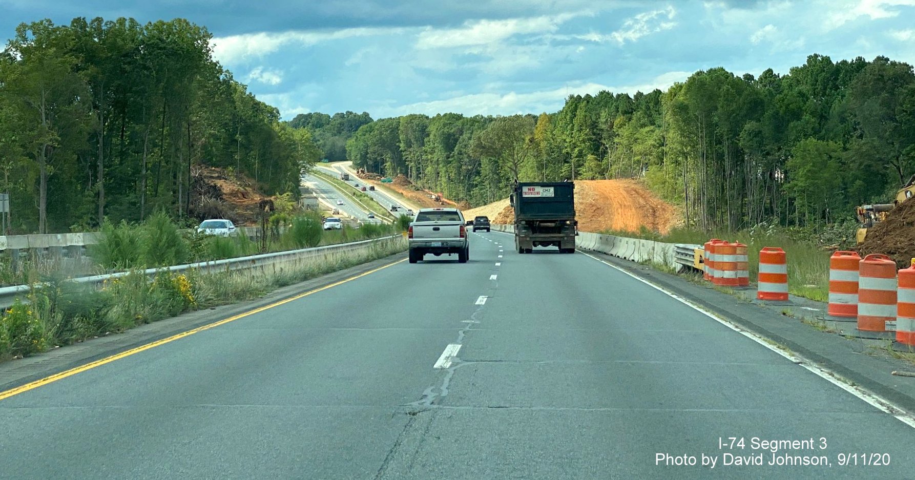 Image of widening work along US 52 as part of future I-74 Winston Salem Northern Beltway interchange 
	  construction, by David Johnson September 2020