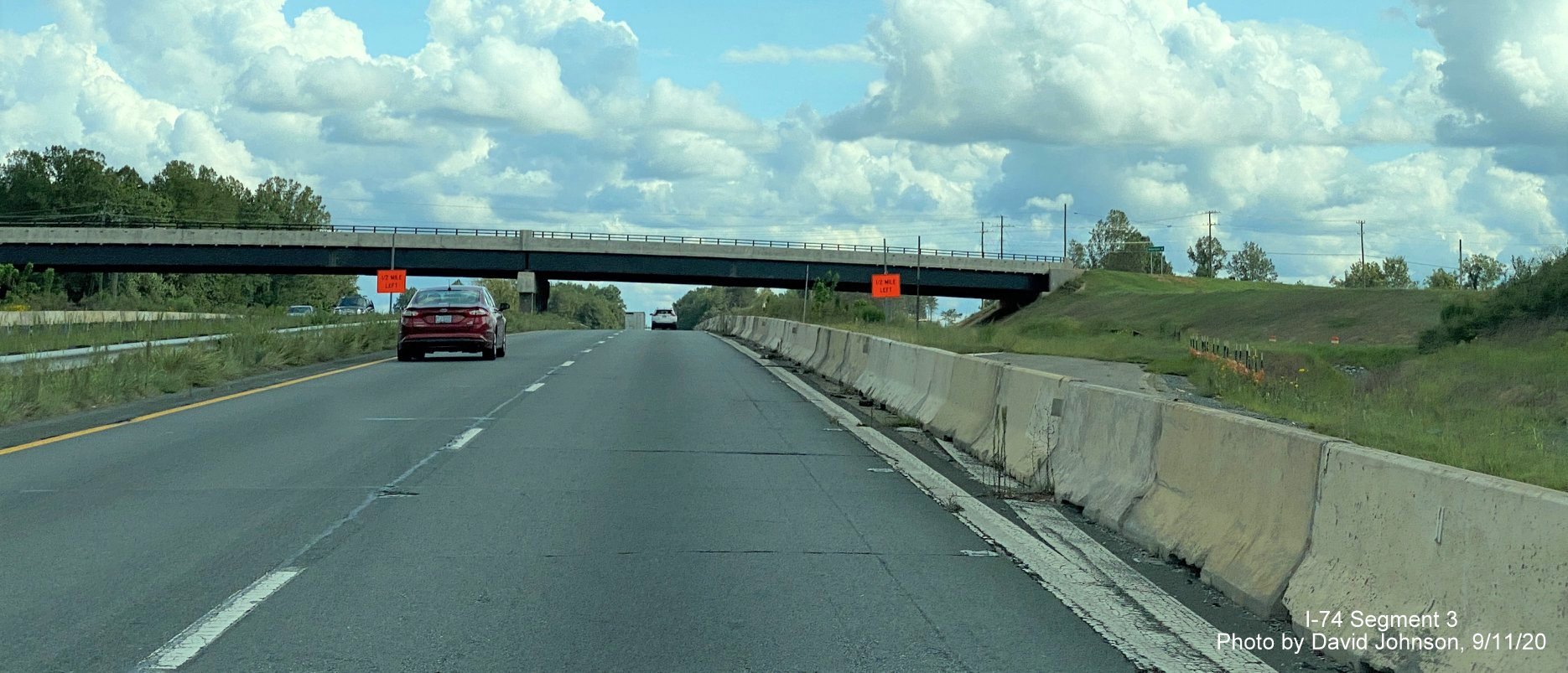Image of new NC 65 bridge over US 52 as part of future I-74 Winston Salem Northern Beltway interchange 
	  construction, by David Johnson September 2020