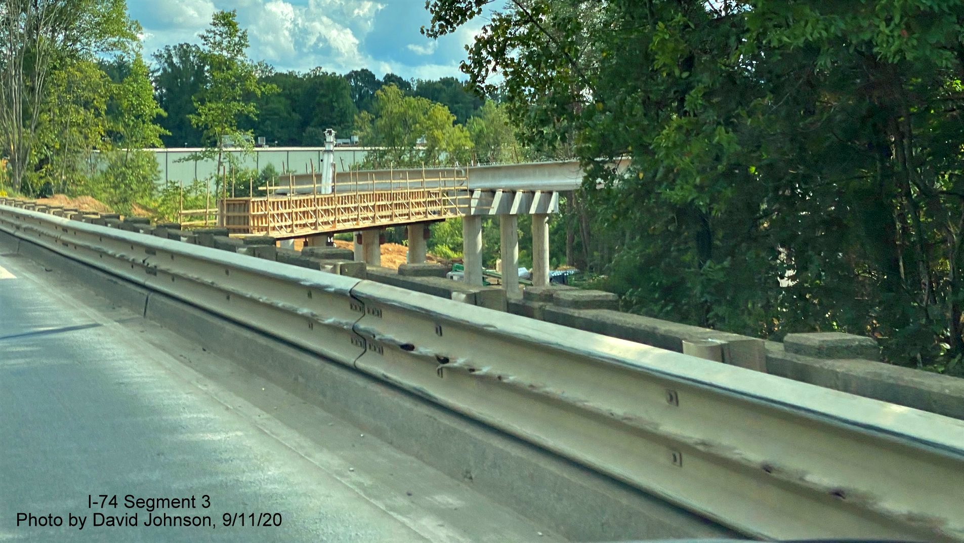 Image of future US 52 South bridge over railroad tracks being constructed, part of future I-74 
	  Winston Salem Northern Beltway interchange construction, by David Johnson September 2020