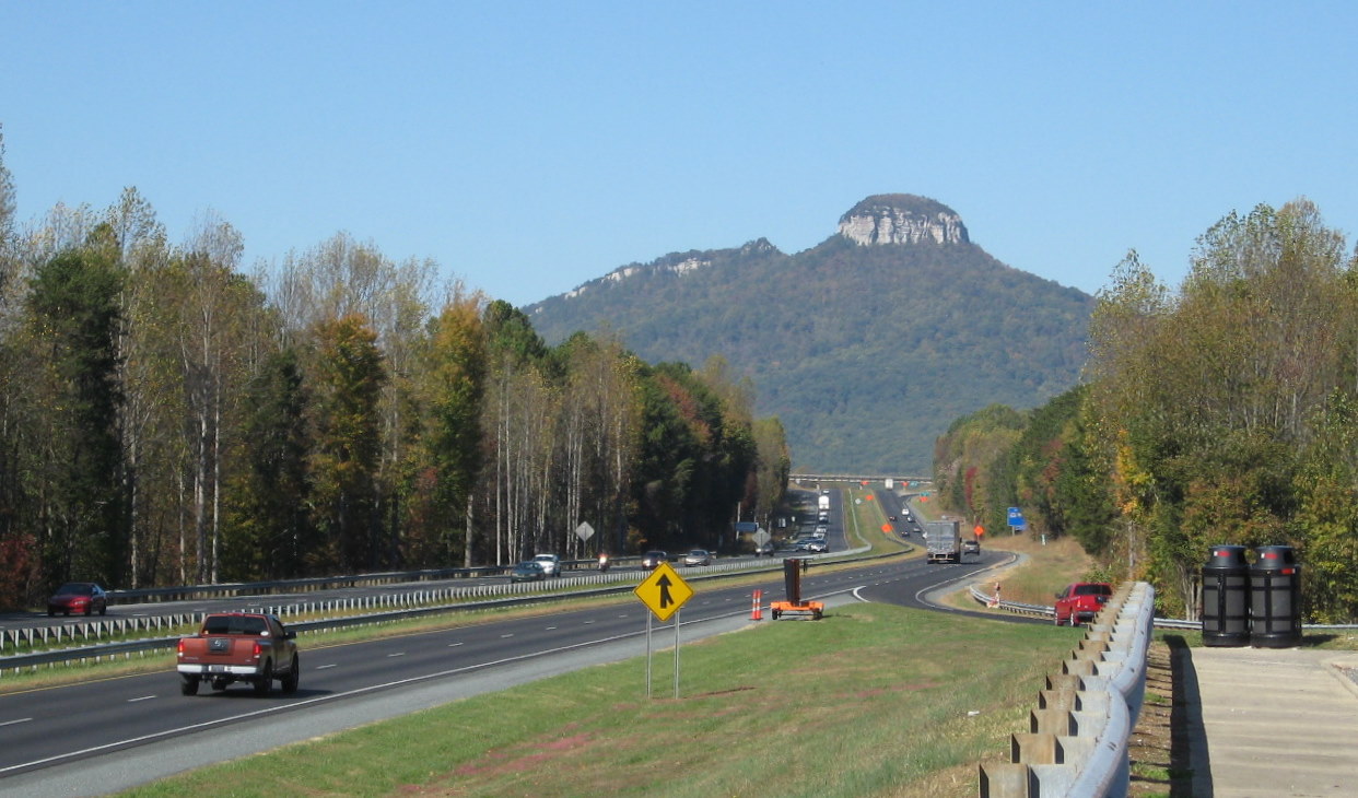 Photo of view of Pilot Mountain from Scenic Overlook on US 52 in Stokes
      County, Oct. 2010