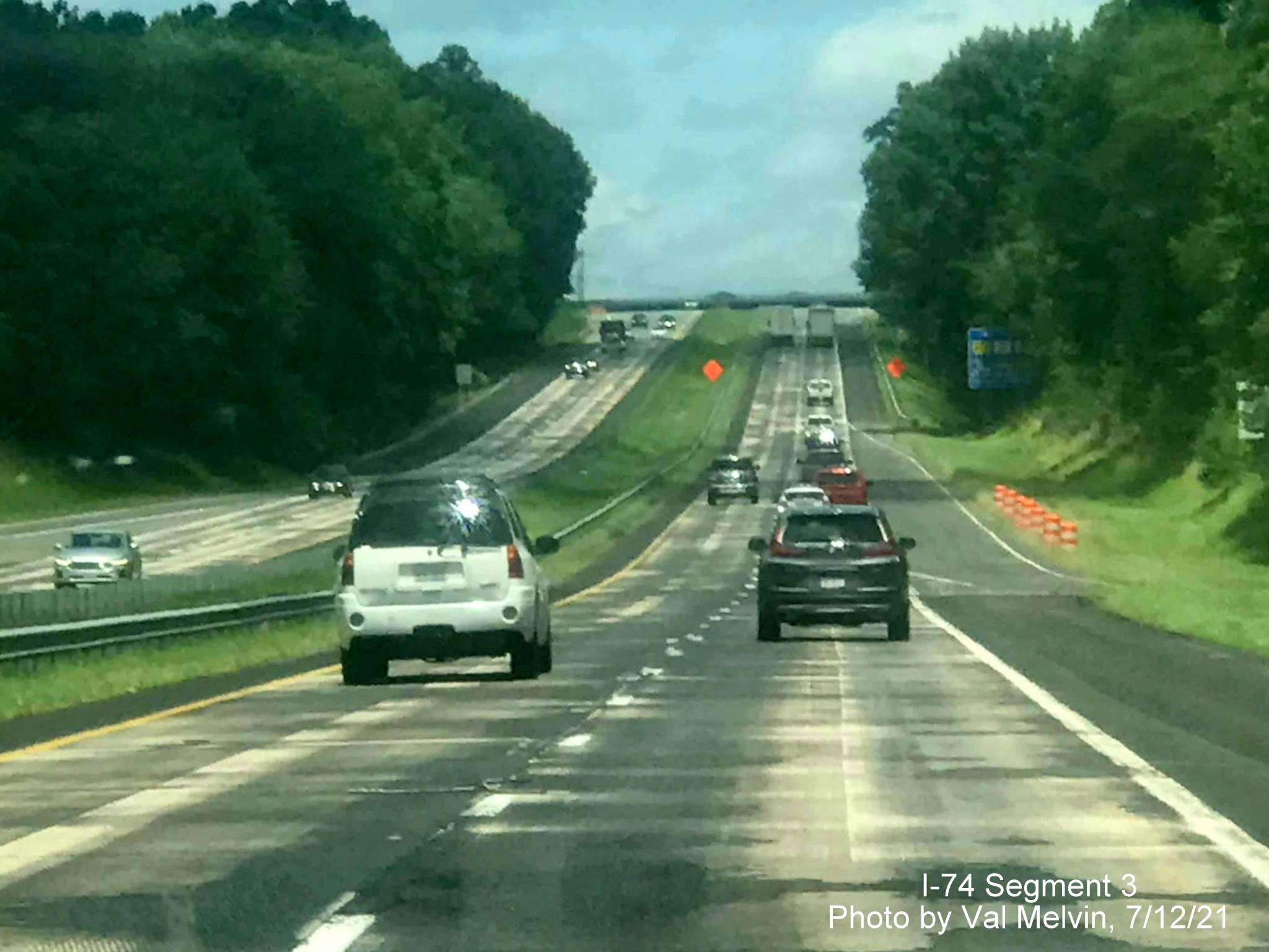 Image of newly widened shoulders on US 52 North (Future I-74 West) in Forsyth County 
	  after the Moore-RJR Drive exit, by Val Melvin, July 2021