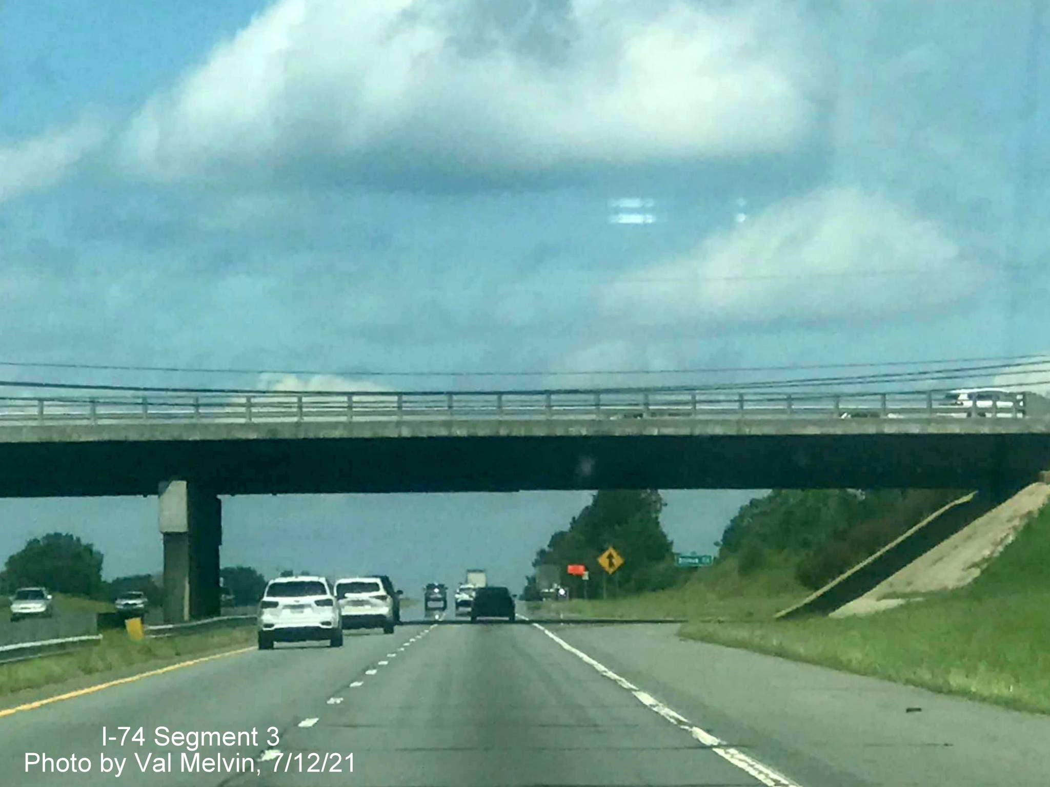 Image of US 52 North (Future I-74 West) bridge in Forsyth County at the 
	  Interstate standard King-Tobaccoville exit, by Val Melvin, July 2021