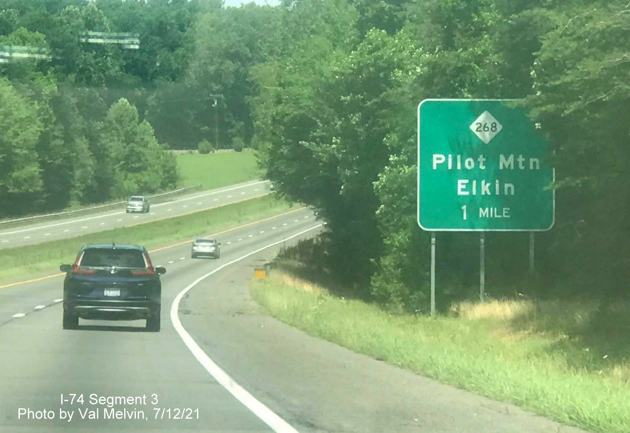 Image of 1/2 Mile advance sign for NC 268 exit on US 52 North (Future I-74 West) 
	  without an exit tab in Surry County, by Val Melvin, July 2021