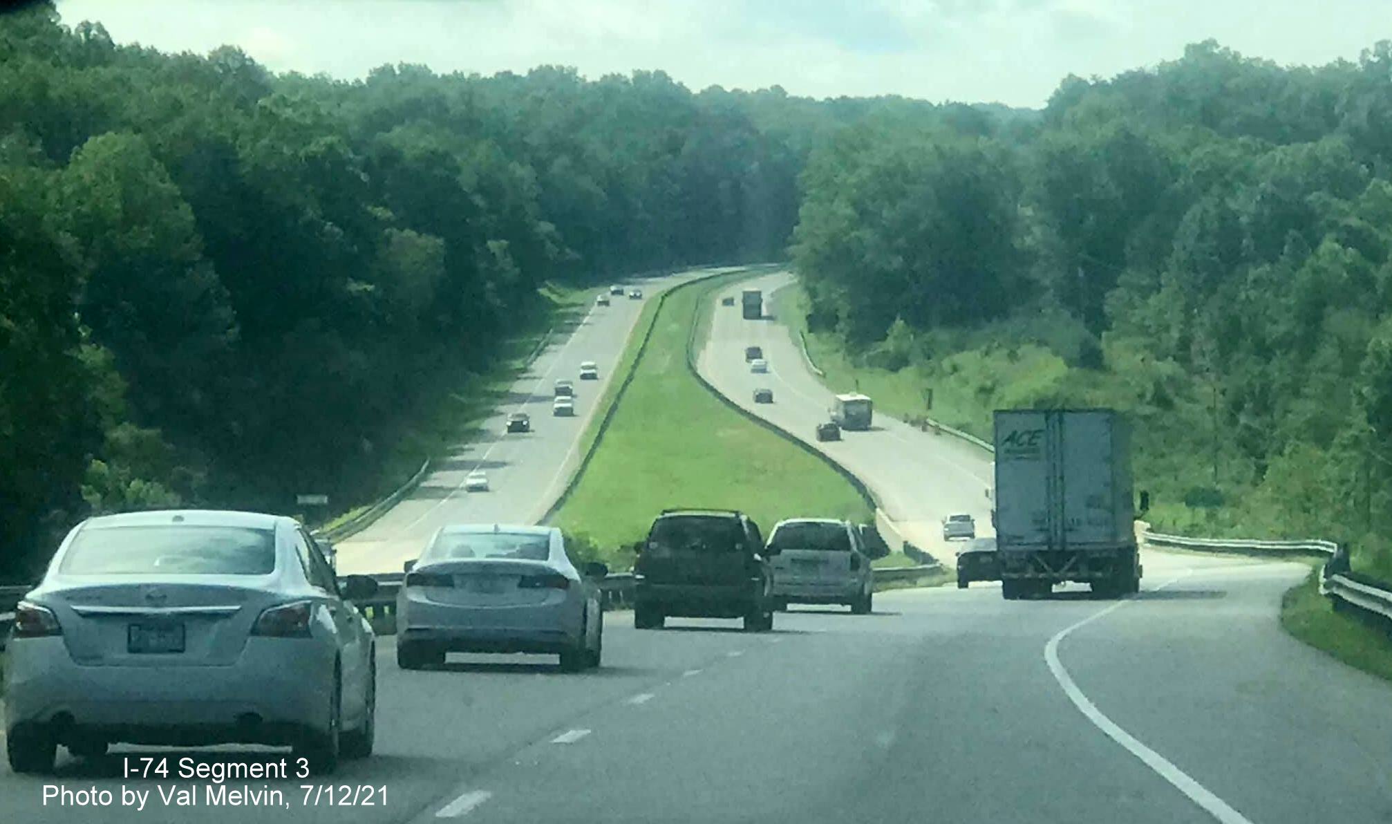 Image of traffic on US 52 South (Future I-74 East) in Surry County, by Val Melvin, 
	  July 2021