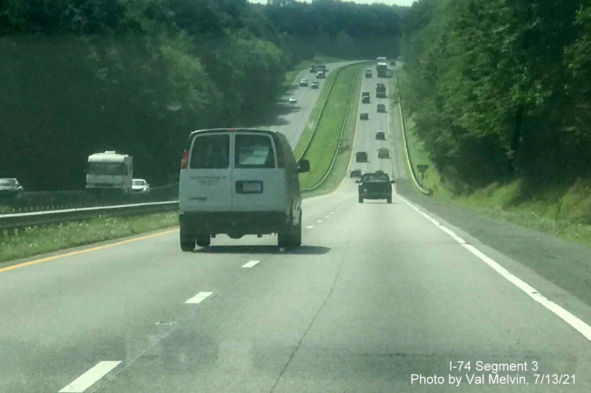 Image of traffic on US 52 South (Future I-74 East) about to enter Stokes County, by 
	  Val Melvin, July 2021
