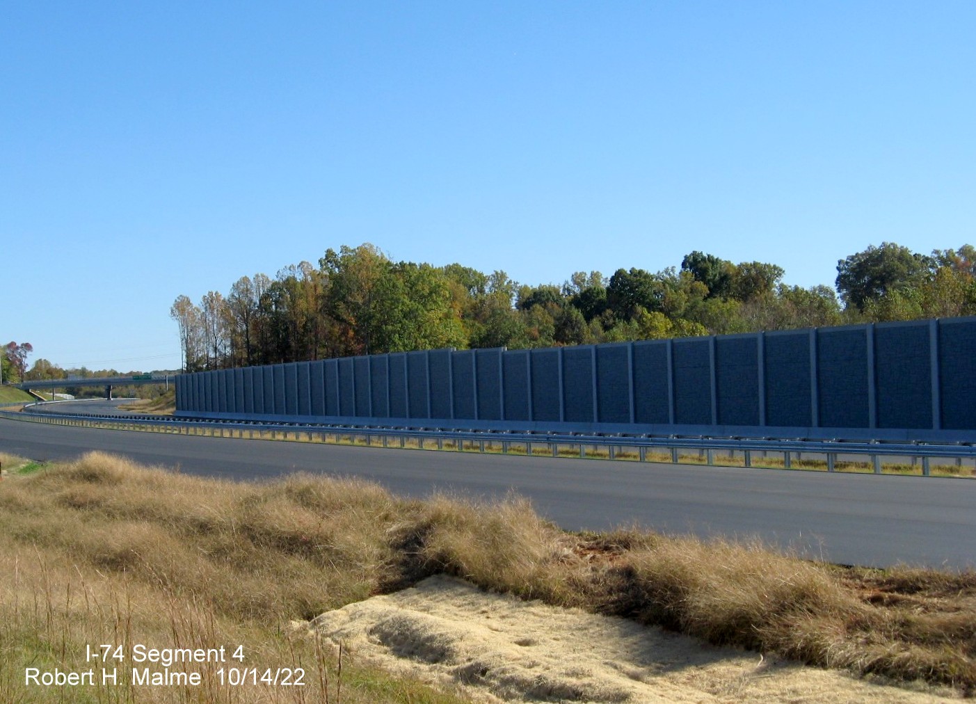 Image of noise wall placed along Future NC 74 (I-74) East near future NC 8/Germanton Road exit 
                                             in Winston-Salem, October 2022