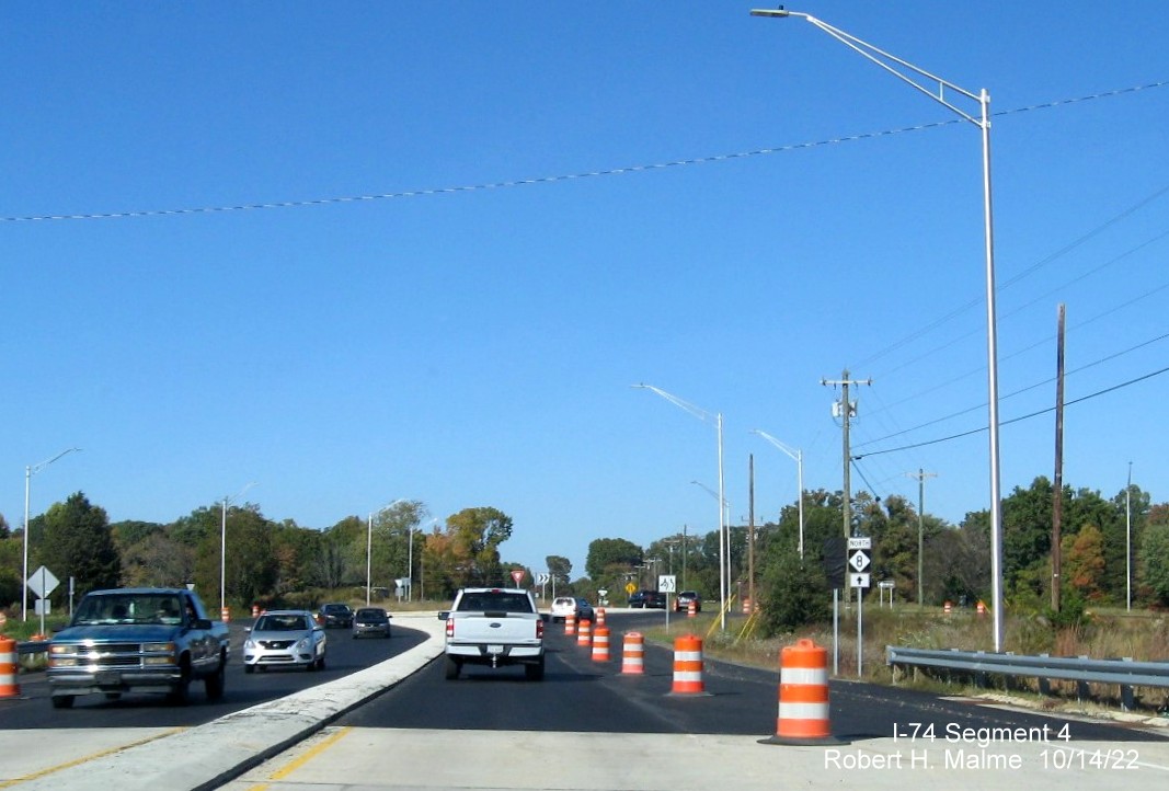 Image of roundabout on NC 8/Germanton Road south of the bridge across the Winston-Salem Northern
        Beltway for future ramp to NC 74 East, October 2022