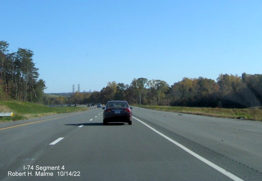 Image of new US 52 South lanes approaching future ramp from I-74 West/Winston-Salem 
          Northern Beltway in Rural Hall, October 2022